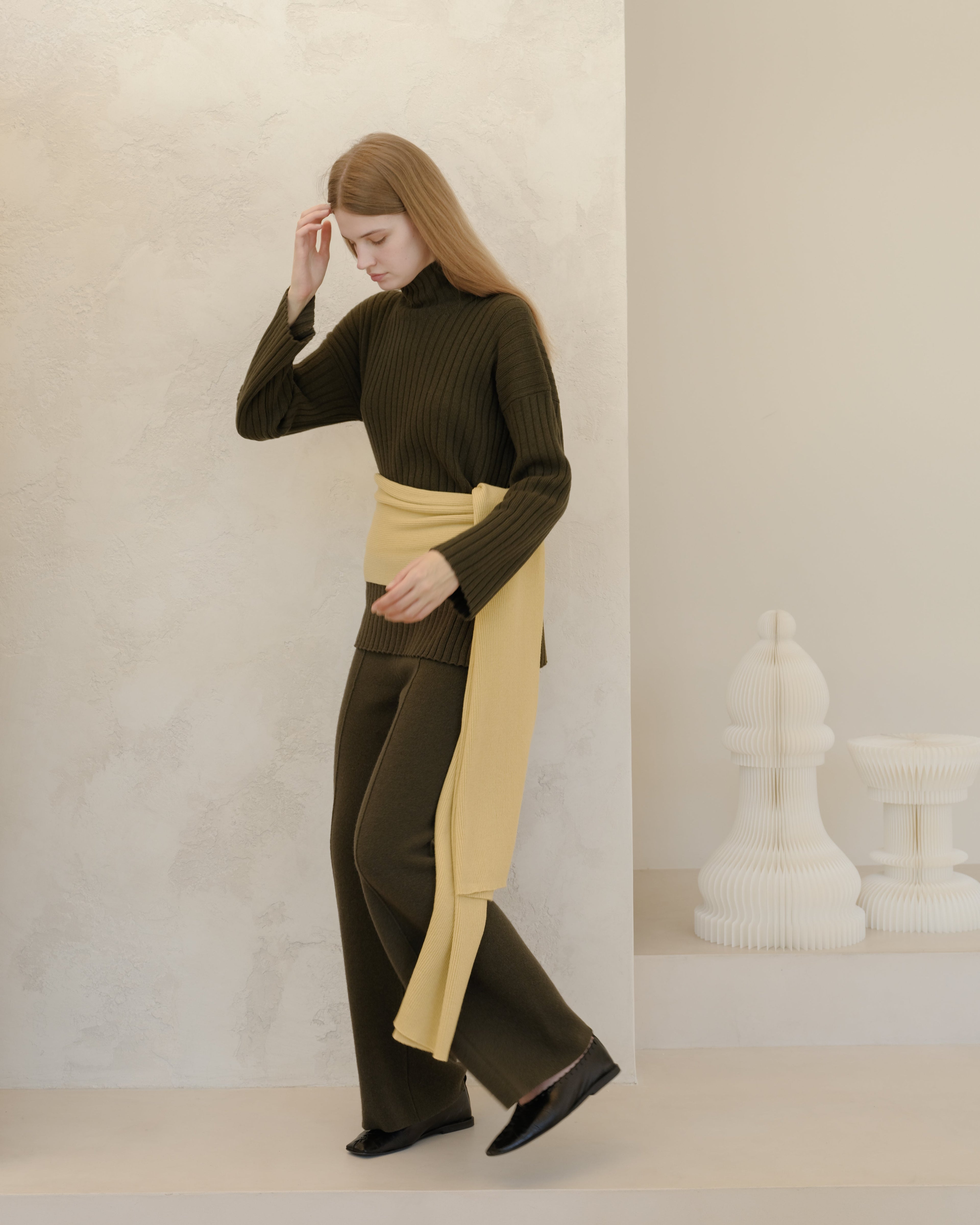 Cashmere Mix Ribbed High Neck with Lateral Slits