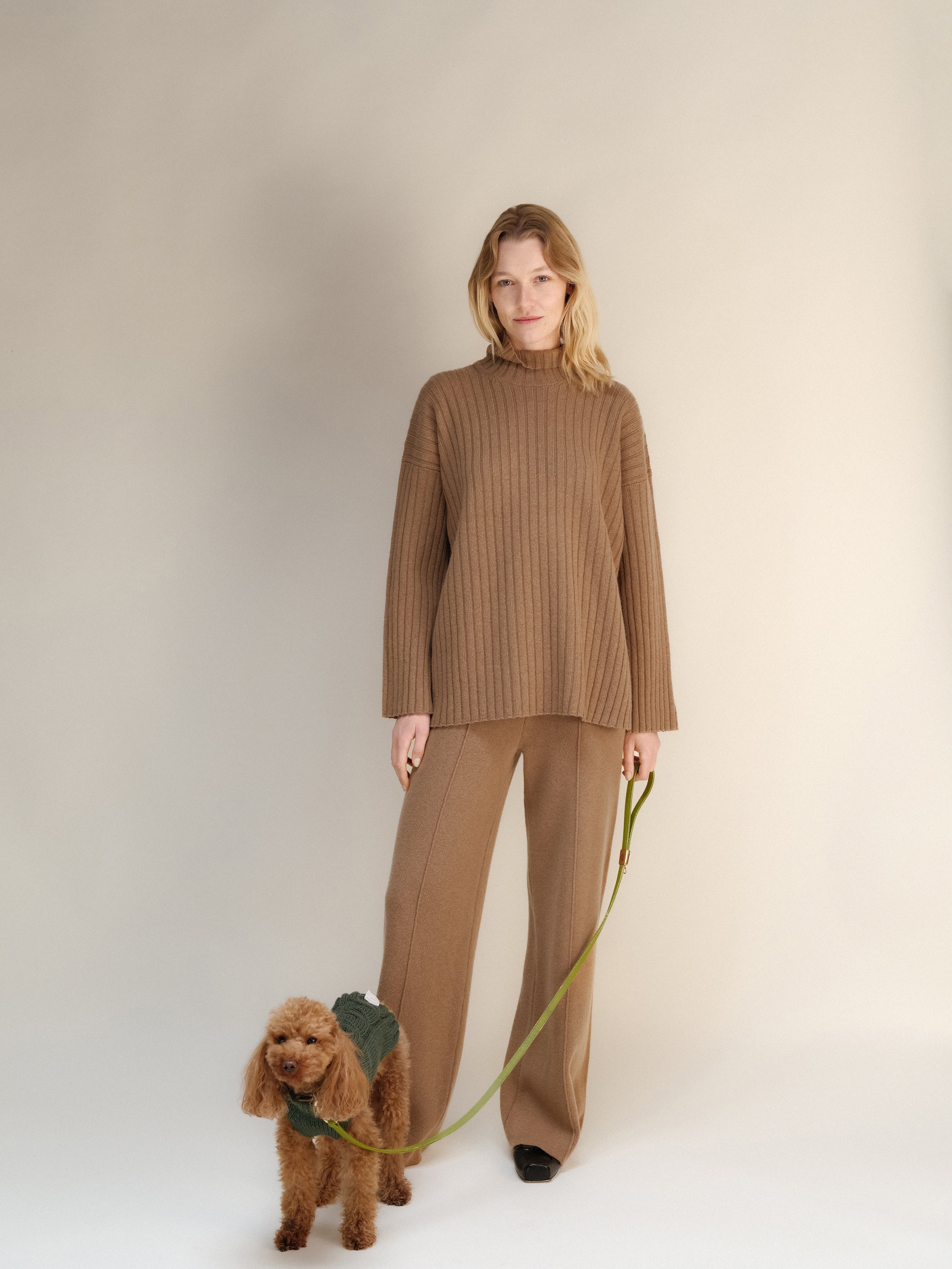 Cashmere Mix Ribbed High Neck with Lateral Slits